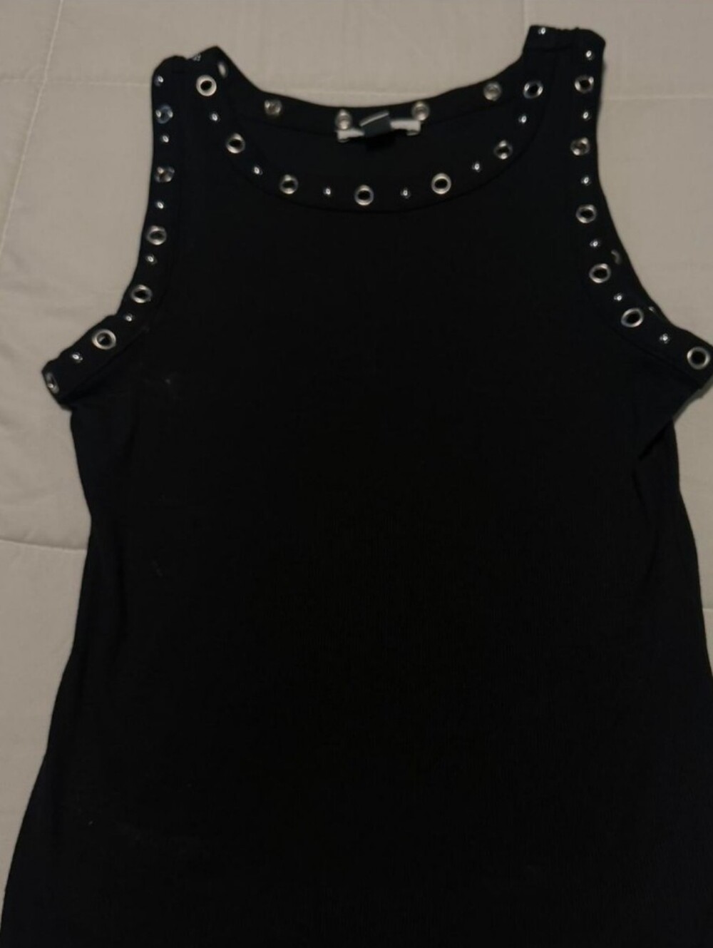 Black Grommet-Trim Sleeveless Top